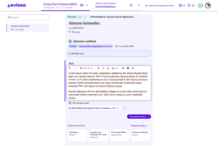 Screen shot of the Leviosa clinic portal